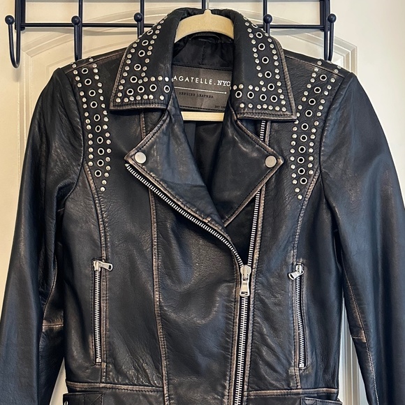 Bagatelle NYC Asymmetrical Studded Genuine Soft Leather Moto Jacket Size S - Picture 3 of 17